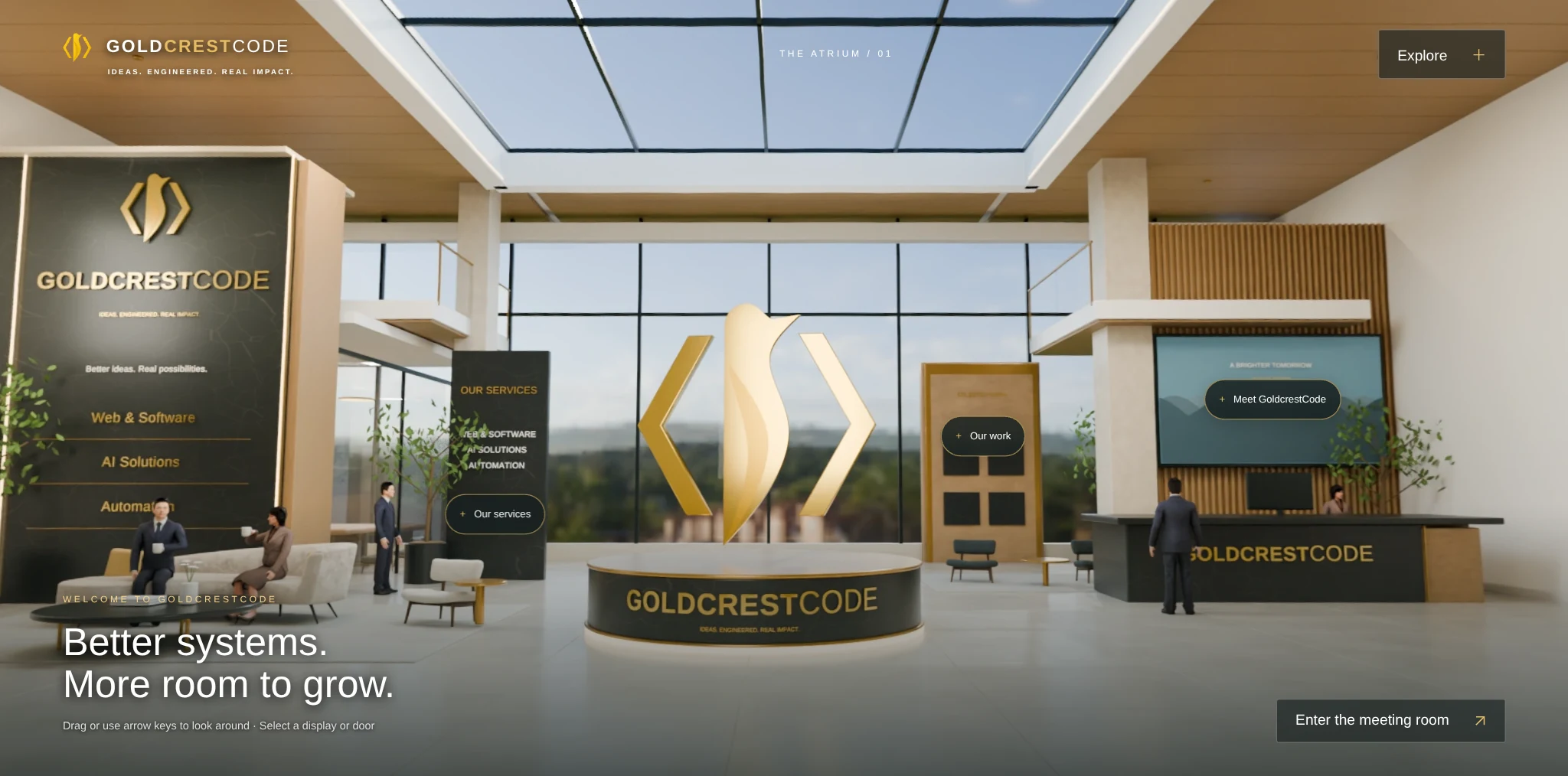 The atrium in the working GoldcrestCode virtual demonstration
